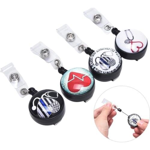 Heart Doctors Nurse Office Retractable Reel ID Pull Badge Lanyard Name Tag Holder Key Ring Chain Clips