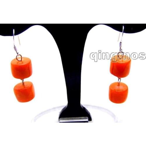 Qingmos Fashion 10-11mm Knobble Natural Pink coral Earring for Women with Hook Dangle Earring Persoality Fine Jewelry ear354