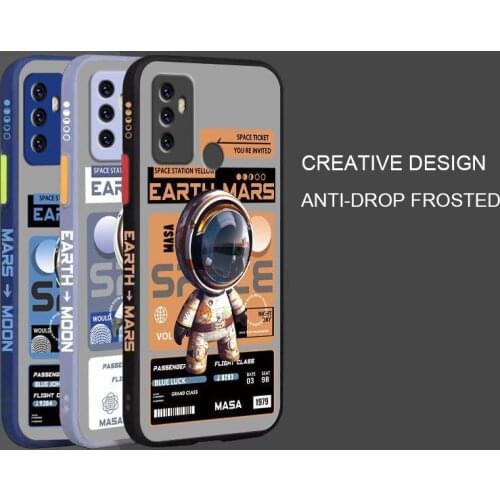 Cartoon Astronaut Pattern Phone Case For OPPO A32 Liquid Side Printing Silicone Shockproof Cover