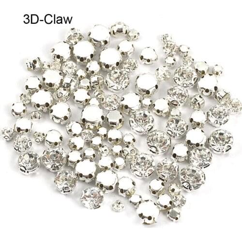 Round Shapes Silver & Gold Sew on Rhinestones With Claw Crystal / Crystal AB 3D New Glass Glitter Rhinestones For Wedding Dress