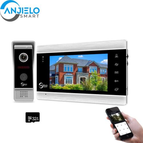 AnjieloSmart WiFi Tuya 7" Video Door Phone Intercom System with 720P/AHD Wired Doorbell Camera Remote Unlock Motion Detection