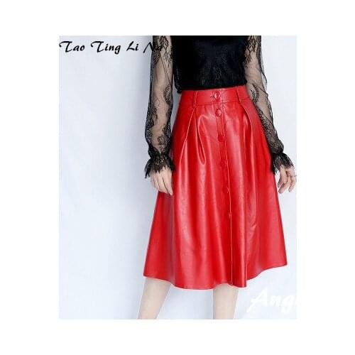Top brand Women Spring 2020 Genuine Real Sheep Leather Skirt E5 high quality