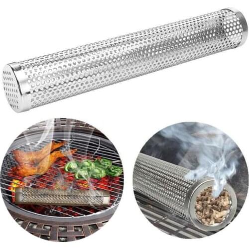1pcs BBQ Stainless Steel Perforated Mesh Smoker Tube Filter Smoke Generator Stainless Pellet Smoker Round Smoker Tube Filter