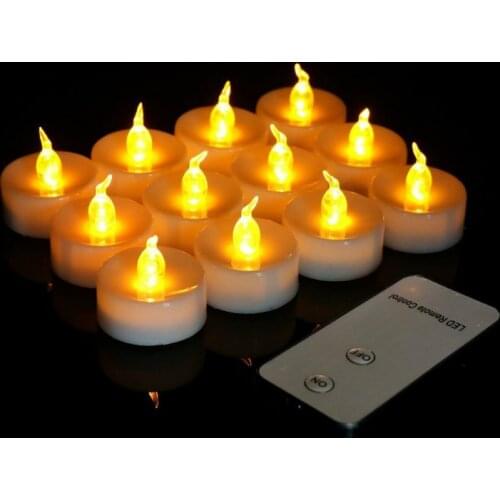 12 PCS Candles LED Tea Light Flameless Flickering Party With Remote Control