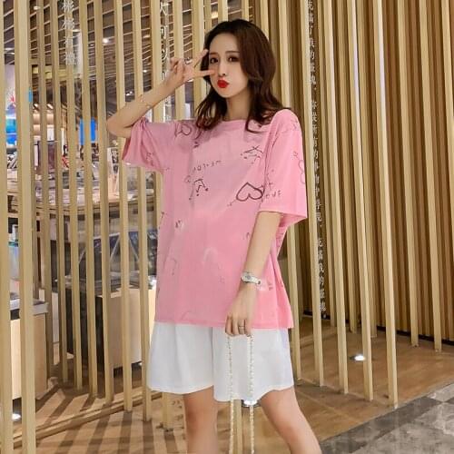 17137# T Shirt + Maternity Pants Suits Summer Short Sleeves Easy Matching Loose Stylish Pregnant Women Mom Dress sets