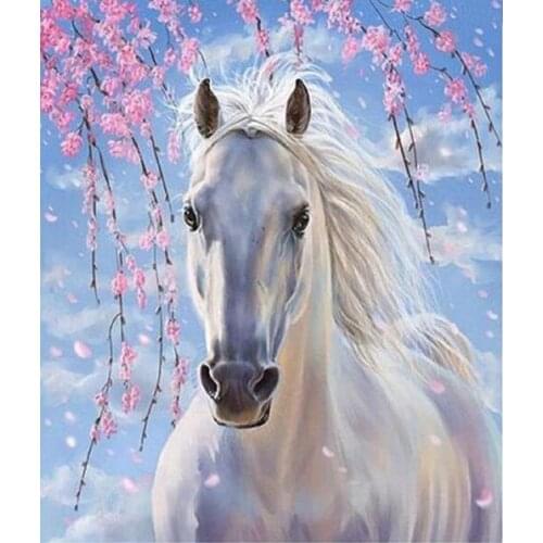 5D Full Drill Diamond Painting Animal White Horse And Flower Cross Stitch Resin Square Rhinestone Sets Diamond Embroidery