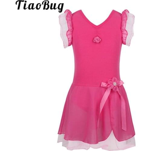 TiaoBug Kids Girls Ruffled Tutu Ballet Dancewear Figure Skating Dress Gymnastics Leotard Child Stage Performance Dance Costume