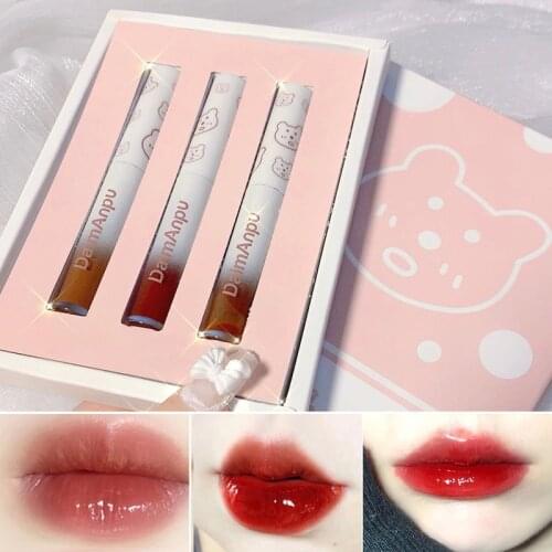 3Pcs/set Mirror Glass Lip Gloss Velvet Matte Texture Lipstick Longlasting Liquid Lip Glaze Lip Tint Cosmetic Women Makeup TSLM2