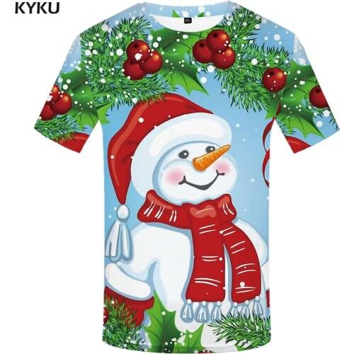 KYKU Brand Christmas T-shirt Men Snowman Shirt Print Cosplay Tshirt Printed Party Tshirts Casual Funny Anime Clothes