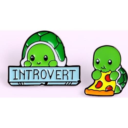 Cute Tortoise Enamel Pin INTROVERT Eat Pizza Turtle Badge Brooch Denim Clothes Backpack Animal Jewelry Gift For Friends Kids