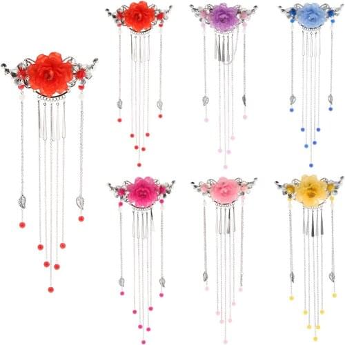 Women Girls Elegant Flower Beads Tassel Hair Clips Barrette Hair Accessories