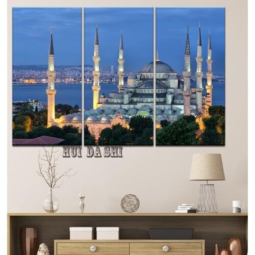 3 Piece Canvas Blue Night Sultan Ahmed Mosque Istanbul Painting Modern Wall Art Pictures Fashion Modern Home Decoration Artwork
