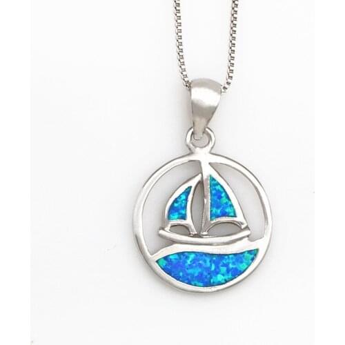 JZP0155 New style small sailboat pendants opal pendant necklace