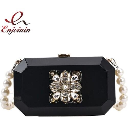 Diamond Transparent Acrylic Party Clutch Wedding Evening Bag Luxury Women Purses and Handbags Designer Pearl Chain Crossbody Bag