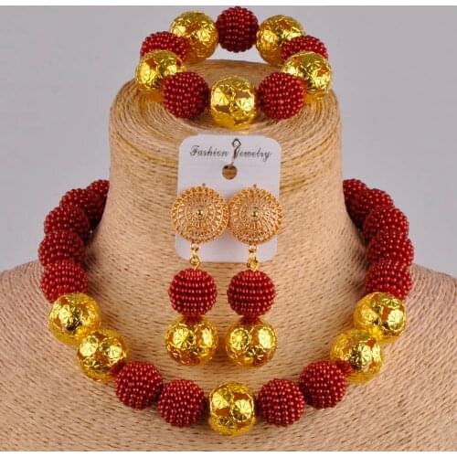 Pretty wine african wedding beads nigerian necklace costume jewelry set FZZ15-03