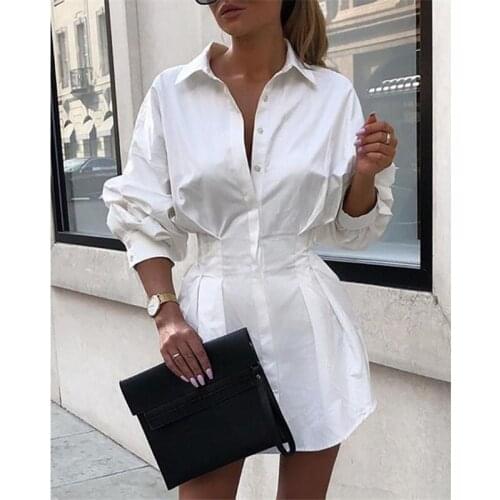 Fashion Women Office Lady Mini Dress Elegant Long Sleeve A-Line High wasit Tunic OL T Shirt Dress Ladies Party Club Streetwear