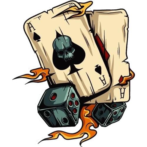 Cartoon Skull Aces Dice Gambling Decal PVC Motorcycle Car Decal Waterproof Car Window Body Decorative Stickers Accessories