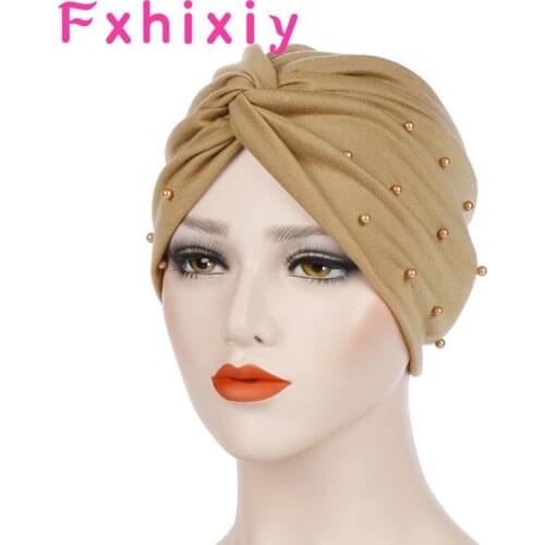Muslim Women Cross Twist Cotton Bead Turban Hat Cancer Chemo Beanies Cap Headwear Headwrap Plated Hair Accessories