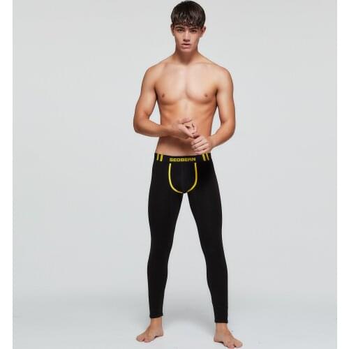 Mens Brand Sports Wear for Men Gym Solid Stretch Leggings Cotton Sportswear Long-Pants Soft Long Johns Male Pants Low-Waist