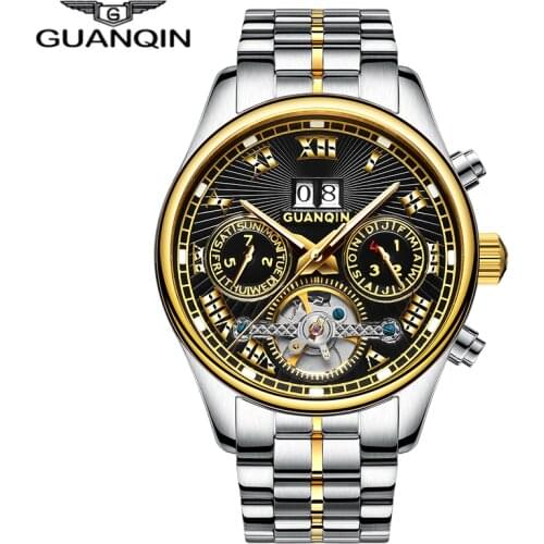 GUANQIN Automatic Watch Men Stainless Steel Luxury Mechanical Watch Men Calendar Date Men Watch Waterproof часы мужские