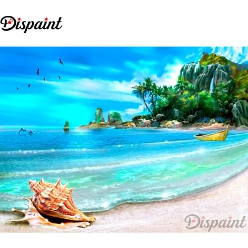 Dispaint Full Square/Round Drill 5D DIY Diamond Painting "Conch boat" Embroidery Cross Stitch 3D Home Decor A10976
