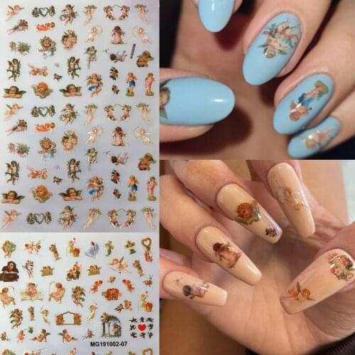 Angel Flower Pattern Nail Sticker Decals Cupid Self-Adhesive Transfer Slider 3D DIY Tips Manicure Wrap Nail Art Decorations