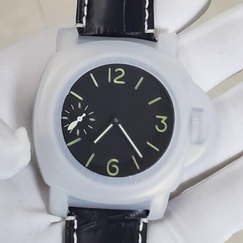 Watch mens case new sports 44mm bomax marina stainless steel black polished free shipping solid 316L leather case movement M6