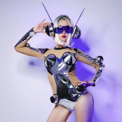 New Sexy Stage Show Suit Nightclub Bar Singer Gogo Dancer Costume Set Jazz Silver Women Performance Dance Wear