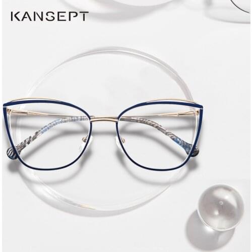 KANSEPT Metal Glasses Frame Women Cat Eye Myopia Computer Eyeglasses Frame 2020 Lady Stylish Eyewear High Quality MS3535