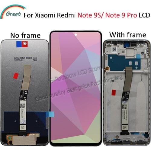 Original For Xiaomi Redmi Note 9 Pro LCD Display Touch Screen Panel Digitizer Replacement For Redmi Note 9S LCD with frame