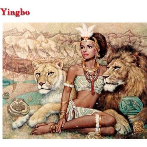 Full Square Round Drill 5D DIY Diamond Painting Egyptian woman and tiger pattern Embroidery Cross Stitch 5D Home Decor Gift