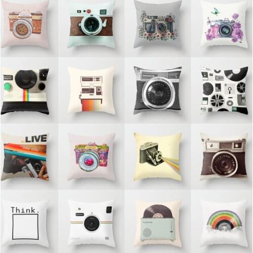Hot Retro Shutterbugs Cushion Cover Camera Fans Floral Pillowcase Modern Simple Fashion Decorative Throw Pillows Cover Sofa Car