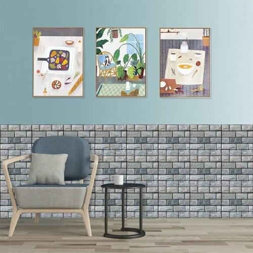 PVC Thicken Self-adhesive Wall Tile Stickers 3D Stereo Gray Brick Wallpapers Living Room TV Background Bedroom Home Decoration