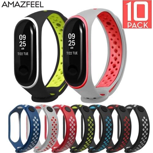 10Pcs/Pack Wrist strap For Mi band 4 Strap Silicone Bracelet dual color Wrist Strap For Mi Band 4/ 3 Miband 4 Accessories