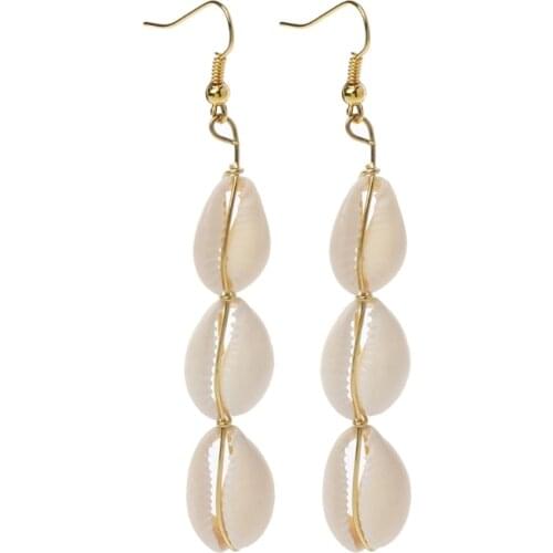 Y1UE Bohemian Natural Cowrie Shell Pendant Drop Earrings Beach Jewelry for Women