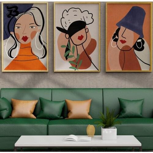 Nordic Abstract Figure Oil Painting Women Minimalist Art Red Lips Girls Canvas Painting for Living Room Home Wall Decoration