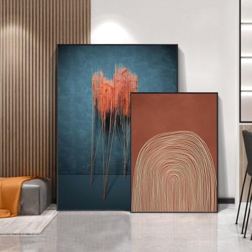 Nordic Abstract Line Art Poster Aesthetic Orange Modern Painting Canvas Print Simplicity Wall Picture Home Office Room Decor