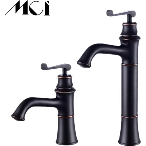 Basin Faucets Black Brass Retro Bathroom Basin Sink Mixer Taps Deck Mounted Single Holder Swivel Spout Black Faucet Torneira Mci
