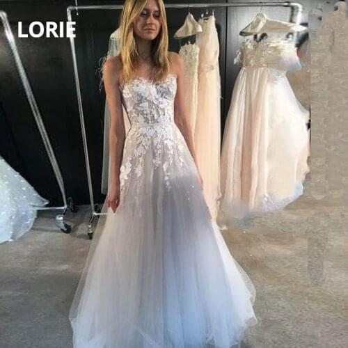 LORIE A-Line Wedding dresses 2019 Lace Appliques Bride dress Beautiful princess Party Dress Sleeve Open Back vestido de noiva