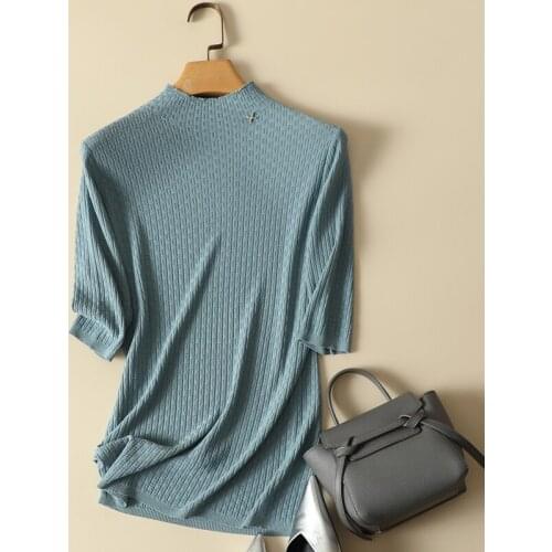 Thin Knitted Women T-Shirts Summer New 2021 O-Neck Short-Sleeved Slim Elegant Office Lady Pulls Outwear Tops Tees