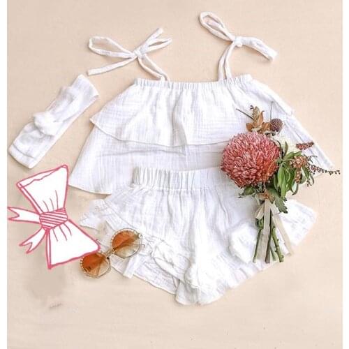 1-5Y Infant Kids Baby Girls Clothes Sets Boho Holiday Solid Ruffles Sleeveless Belt Vest Tops Shorts 6 Colors