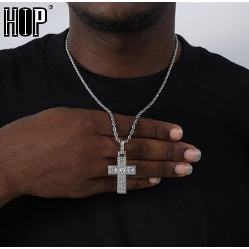 Hip Hop Baguette Cross Iced Out Bling Cubic Zircon AAA+ CZ Necklaces & Pendants For Men Jewelry With Solid Back