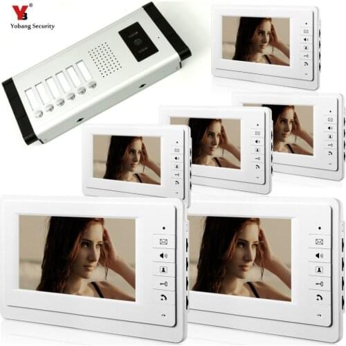 Yobang Security Multi-Apartment 4 flats 7"video door phone for 4-apartments,HD color wired intercom system/audio door phone
