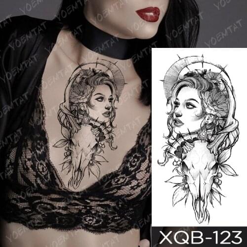 Waterproof Temporary Tattoo Sticker Dark Rose Lily Line Flowers Tattoos Girl Bird Lotus Body Art Chest Fake Arm Tatoo Women Men