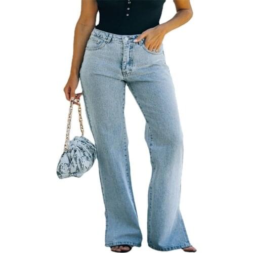 2021 Autumn New Fashion Casual Soft Breathable High Waist Full Length Ripped Jeans Slit Mopping Trousers Button Womens Pants