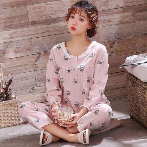 Spring and Autumn Womens Pajamas Thin Long Sleeve Pants Cartoon Polka Dot Home Service Sleepwear Pajamas for Women Sleep Tops