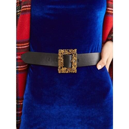 Angry Snake Fashion Womens Belt Flower Buckle Classical Beautiful Belt Pin-Buckle Black Grace belt