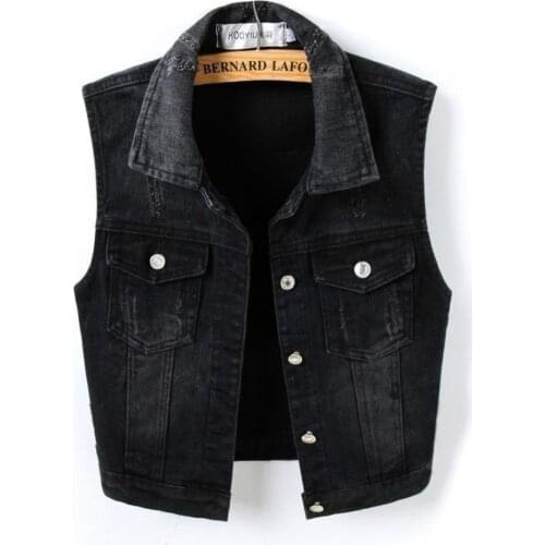 Woman Jacket Vest Denim Vest Womens Short Black Spring Autumn Sleeveless Coat Vest Shoulder Strap plus Size Chaleco Mujer