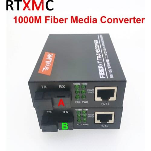 1 pairs HTB-GS Gigabit Fiber Optical Media Converter 10/100/1000Mbps Single Mode Single Fiber SC Port 20KM External Power Supply