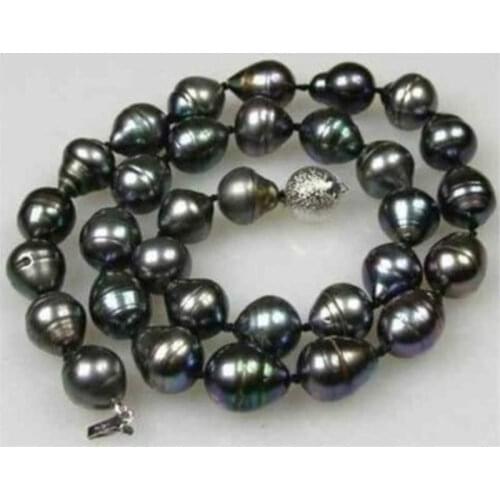 18" natural freshwater 12-13mm baroque black pearl necklace
